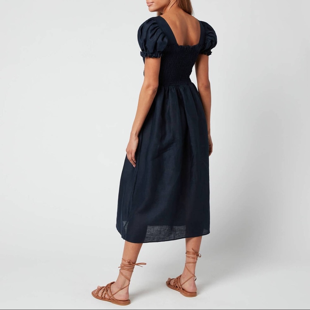 SOLD New Sleeper Dress Linen Handmade Belle Blue Large L NWT Midi Maxi Smocked - Picture 11 of 13